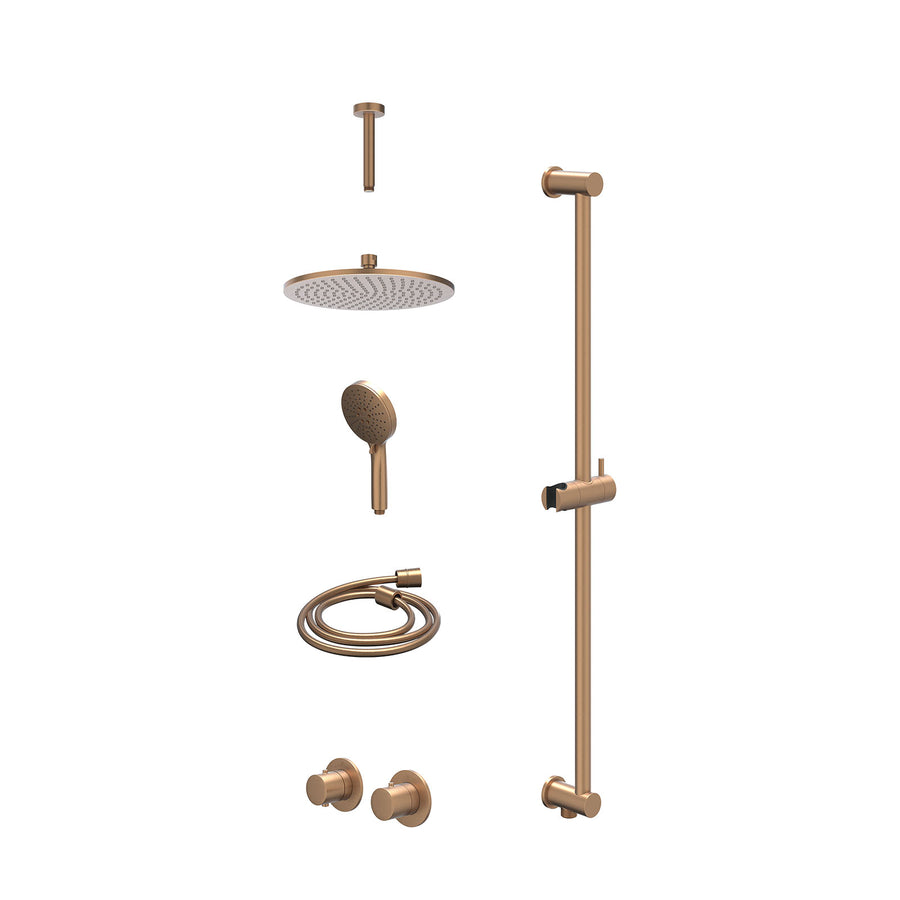 IVY Excl. inbouwbox regendoucheset inbouwthermostaatkraan met 2-weg stop-omstel symmetry, 15cm plafondbuis, R25cmME, glijstang met uitlaat, doucheslang 150cm en 3-standen handdouch