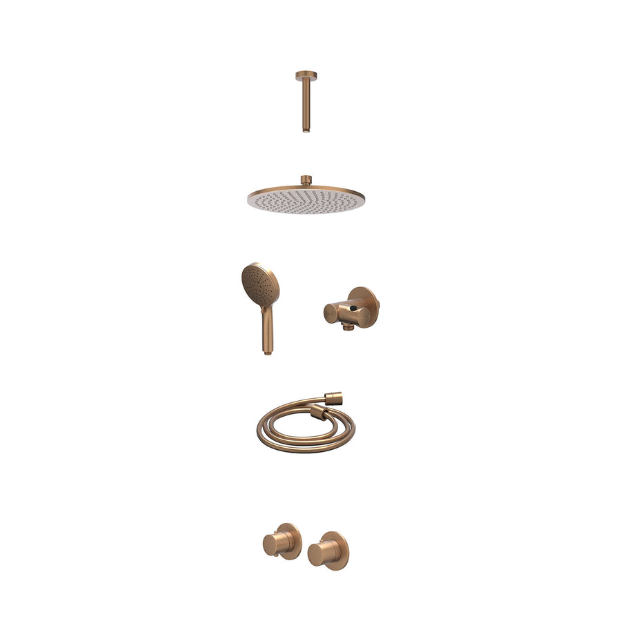 IVY Excl. inbouwbox regendoucheset inbouwthermostaatkraan met 2-weg stop-omstel symmetry, 15cm plafondbuis, R25cmME, verstelbare steun met geïnt. uitlaat, doucheslang 150cm en 3-st