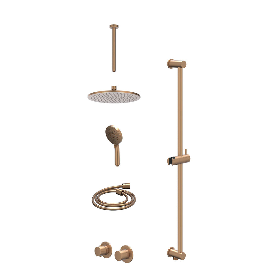 IVY Excl. inbouwbox regendoucheset inbouwthermostaatkraan met 2-weg stop-omstel symmetry, 30cm plafondbuis, R25cmME, glijstang met uitlaat, doucheslang 150cm en 3-standen handdouch