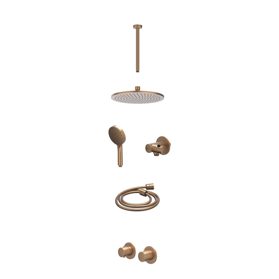 IVY Excl. inbouwbox regendoucheset inbouwthermostaatkraan met 2-weg stop-omstel symmetry, 30cm plafondbuis, R25cmME, verstelbare steun met geïnt. uitlaat, doucheslang 150cm en 3-st