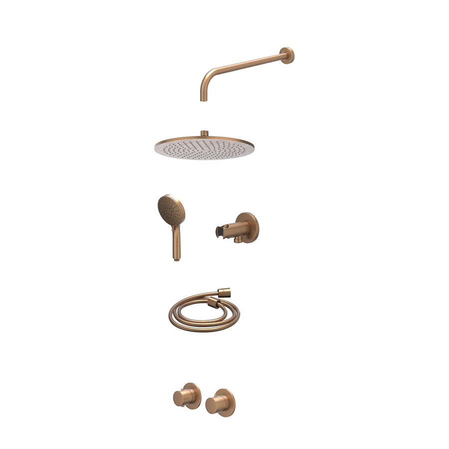 IVY Excl. inbouwbox regendoucheset inbouwthermostaatkraan met 2-weg stop-omstel symmetry, 40cm wandarm, R30cmME, houder met uitlaat, doucheslang 150cm en 3-standen handdouche – Geb