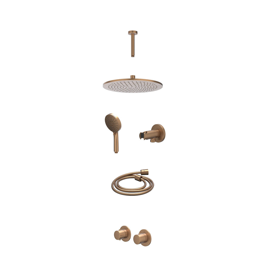 IVY Excl. inbouwbox regendoucheset inbouwthermostaatkraan met 2-weg stop-omstel symmetry, 15cm plafondbuis, R30cmME, houder met uitlaat, doucheslang 150cm en 3-standen handdouche –