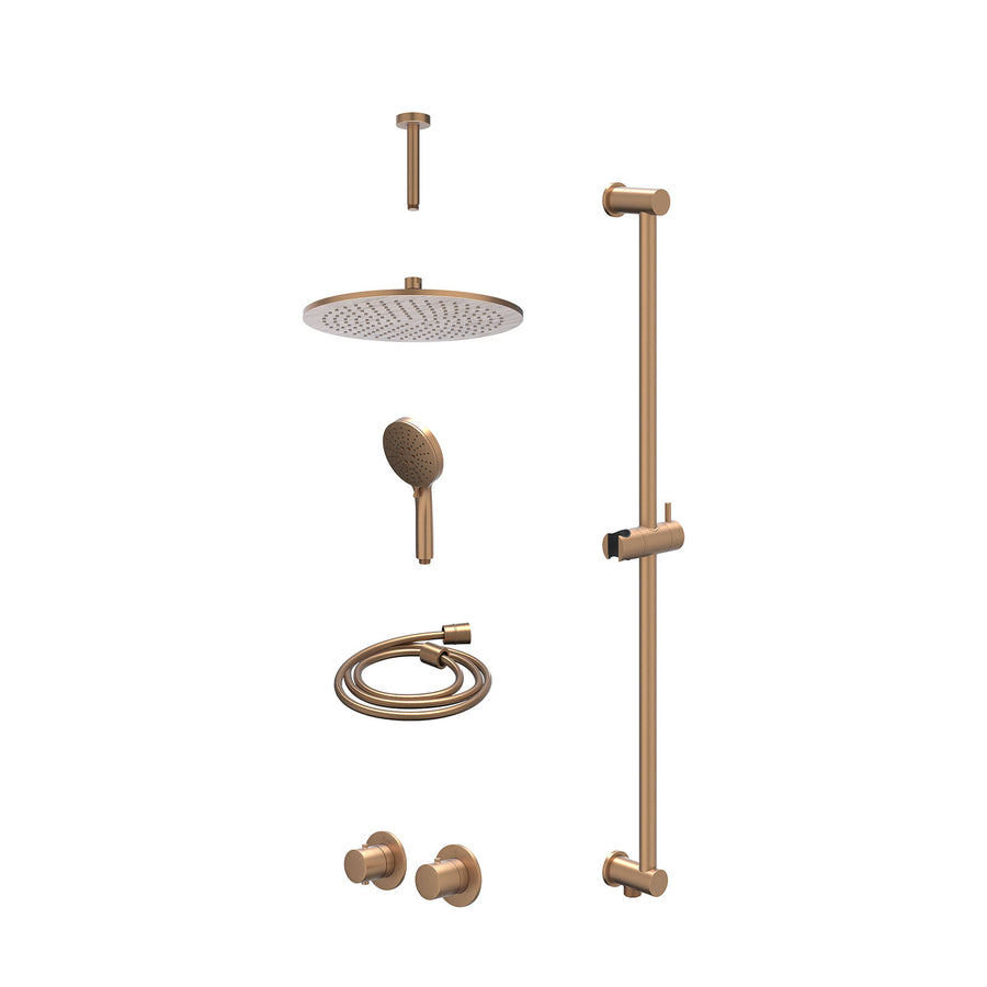 IVY Excl. inbouwbox regendoucheset inbouwthermostaatkraan met 2-weg stop-omstel symmetry, 15cm plafondbuis, R30cmME, glijstang met uitlaat, doucheslang 150cm en 3-standen handdouch