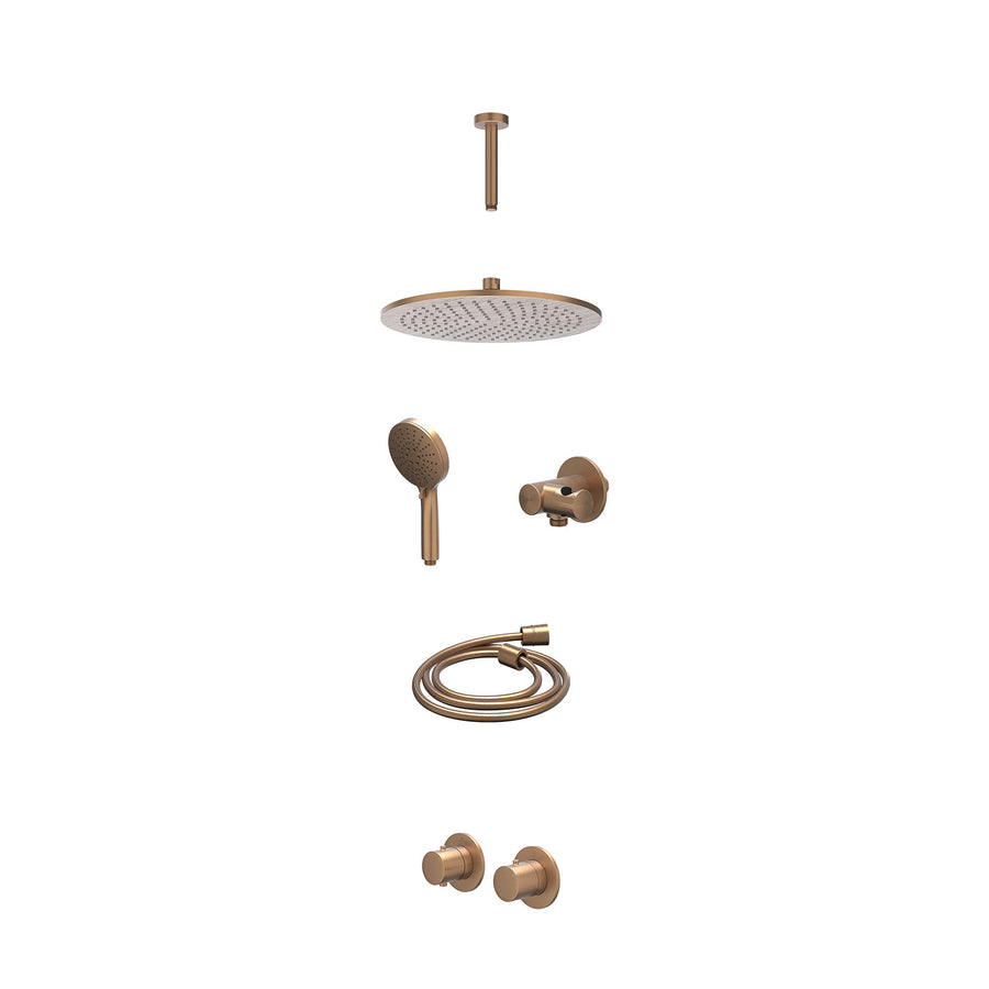 IVY Excl. inbouwbox regendoucheset inbouwthermostaatkraan met 2-weg stop-omstel symmetry, 15cm plafondbuis, R30cmME, verstelbare steun met geïnt. uitlaat, doucheslang 150cm en 3-st
