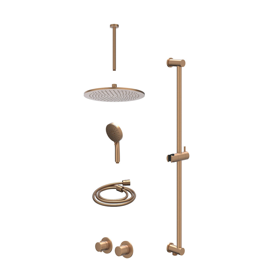 IVY Excl. inbouwbox regendoucheset inbouwthermostaatkraan met 2-weg stop-omstel symmetry, 30cm plafondbuis, R30cmME, glijstang met uitlaat, doucheslang 150cm en 3-standen handdouch