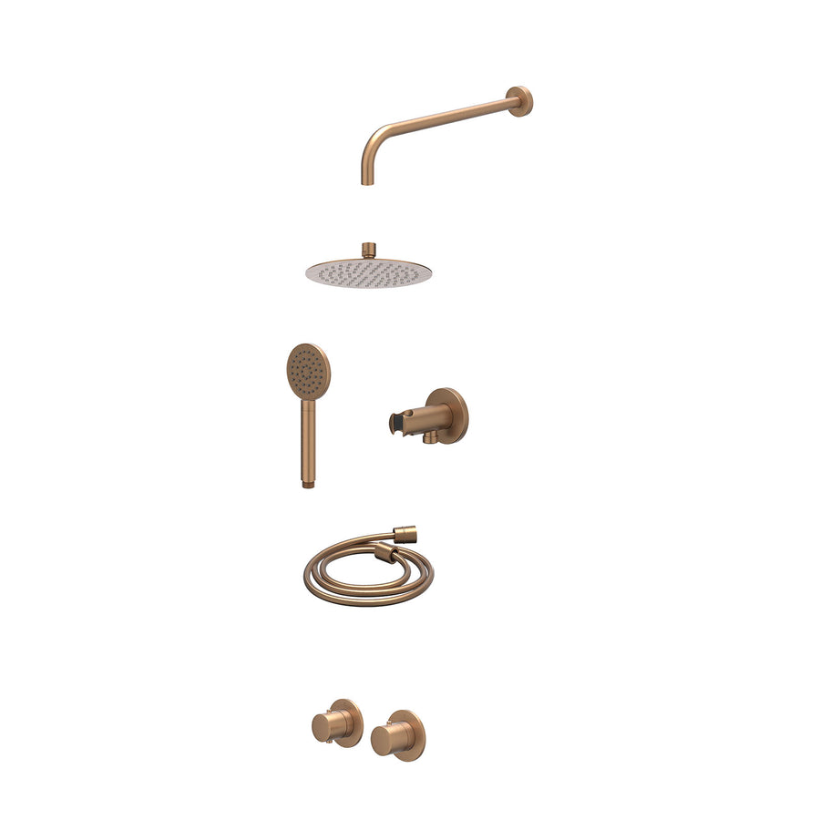 IVY Excl. inbouwbox regendoucheset inbouwthermostaatkraan met 2-weg stop-omstel symmetry, 40cm wandarm, R20cmSL, houder met uitlaat, doucheslang 150cm en satin spray handdouche – G