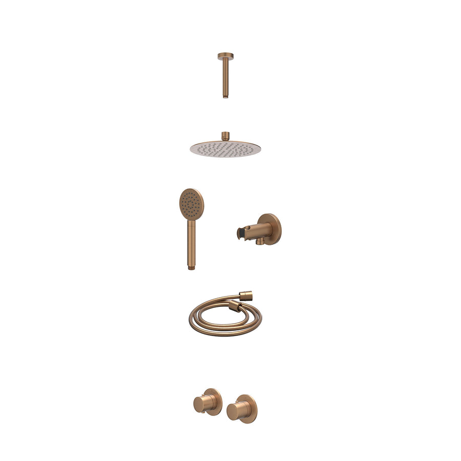 IVY Excl. inbouwbox regendoucheset inbouwthermostaatkraan met 2-weg stop-omstel symmetry, 15cm plafondbuis, R20cmSL, houder met uitlaat, doucheslang 150cm en satin spray handdouche
