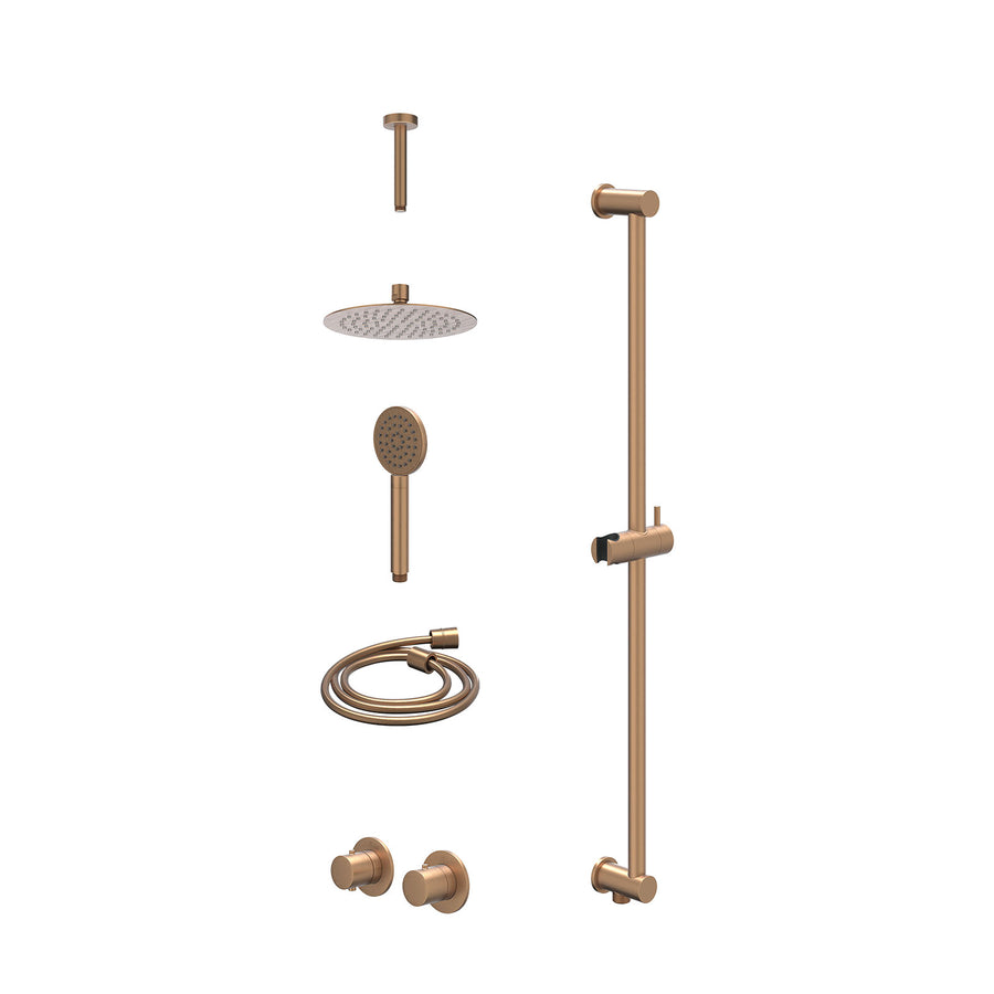 IVY Excl. inbouwbox regendoucheset inbouwthermostaatkraan met 2-weg stop-omstel symmetry, 15cm plafondbuis, R20cmSL, glijstang met uitlaat, doucheslang 150cm en satin spray handdou