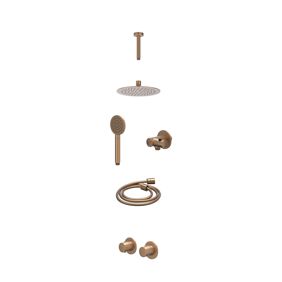 IVY Excl. inbouwbox regendoucheset inbouwthermostaatkraan met 2-weg stop-omstel symmetry, 15cm plafondbuis, R20cmSL, verstelbare steun met geïnt. uitlaat, doucheslang 150cm en sati
