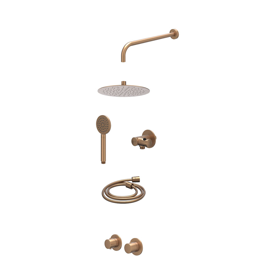 IVY Excl. inbouwbox regendoucheset inbouwthermostaatkraan met 2-weg stop-omstel symmetry, 40cm wandarm, R25cmSL, verstelbare steun met geïnt. uitlaat, doucheslang 150cm en satin sp