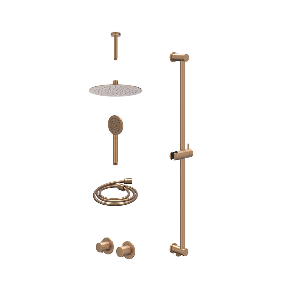 IVY Excl. inbouwbox regendoucheset inbouwthermostaatkraan met 2-weg stop-omstel symmetry, 15cm plafondbuis, R25cmSL, glijstang met uitlaat, doucheslang 150cm en satin spray handdou