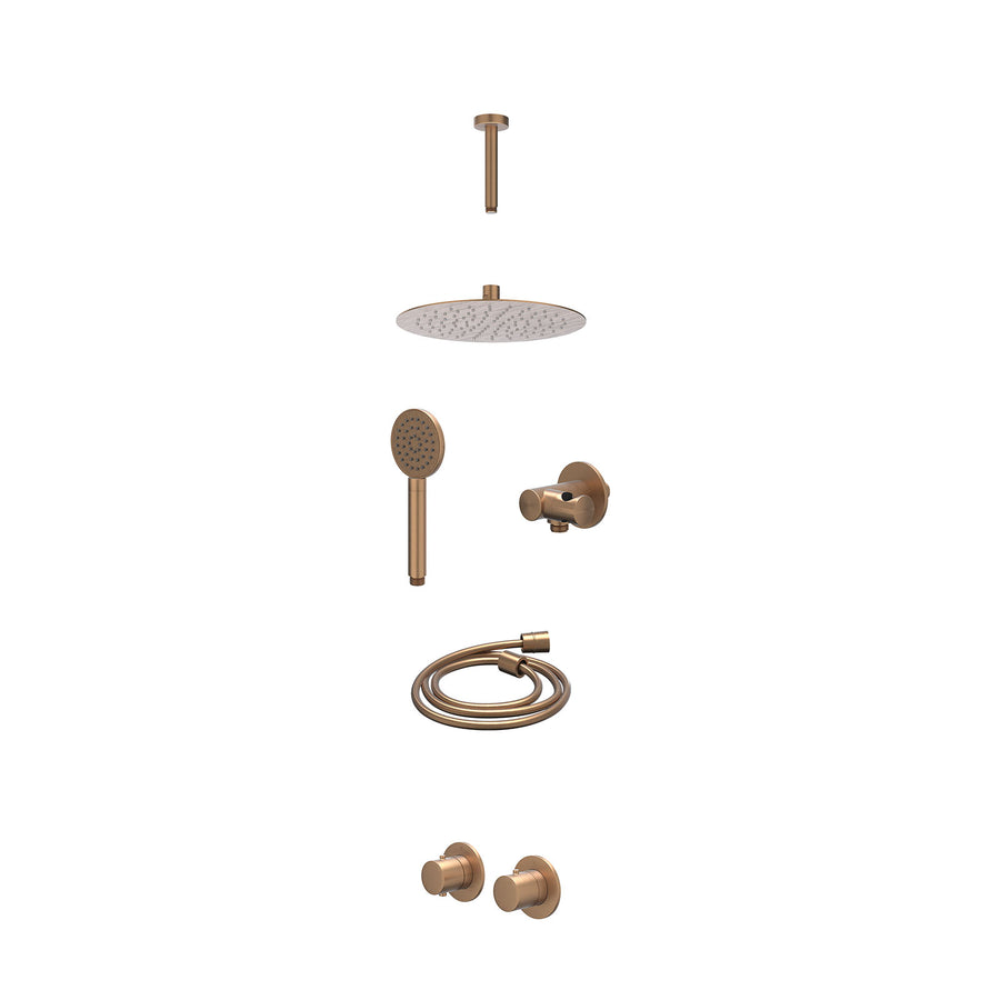 IVY Excl. inbouwbox regendoucheset inbouwthermostaatkraan met 2-weg stop-omstel symmetry, 15cm plafondbuis, R25cmSL, verstelbare steun met geïnt. uitlaat, doucheslang 150cm en sati