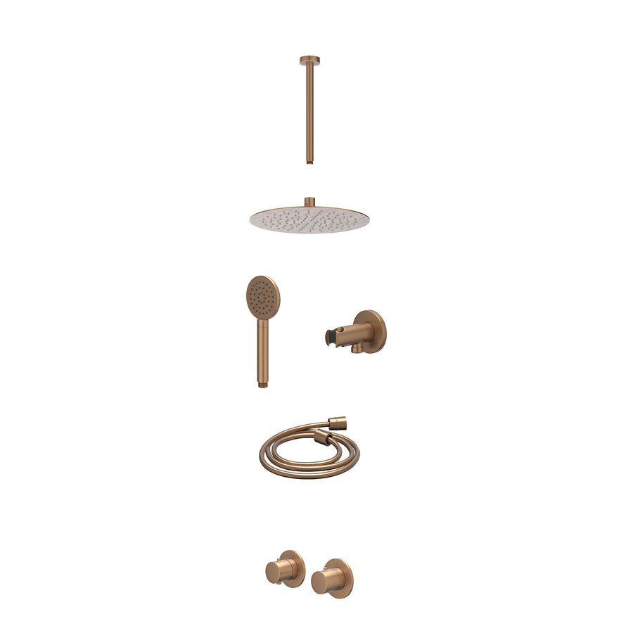 IVY Excl. inbouwbox regendoucheset inbouwthermostaatkraan met 2-weg stop-omstel symmetry, 30cm plafondbuis, R25cmSL, houder met uitlaat, doucheslang 150cm en satin spray handdouche