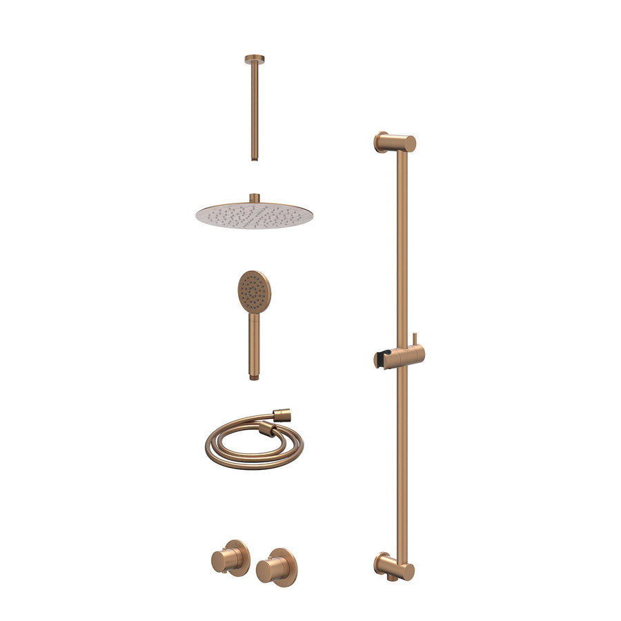 IVY Excl. inbouwbox regendoucheset inbouwthermostaatkraan met 2-weg stop-omstel symmetry, 30cm plafondbuis, R25cmSL, glijstang met uitlaat, doucheslang 150cm en satin spray handdou
