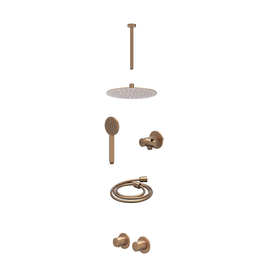 IVY Excl. inbouwbox regendoucheset inbouwthermostaatkraan met 2-weg stop-omstel symmetry, 30cm plafondbuis, R25cmSL, verstelbare steun met geïnt. uitlaat, doucheslang 150cm en sati