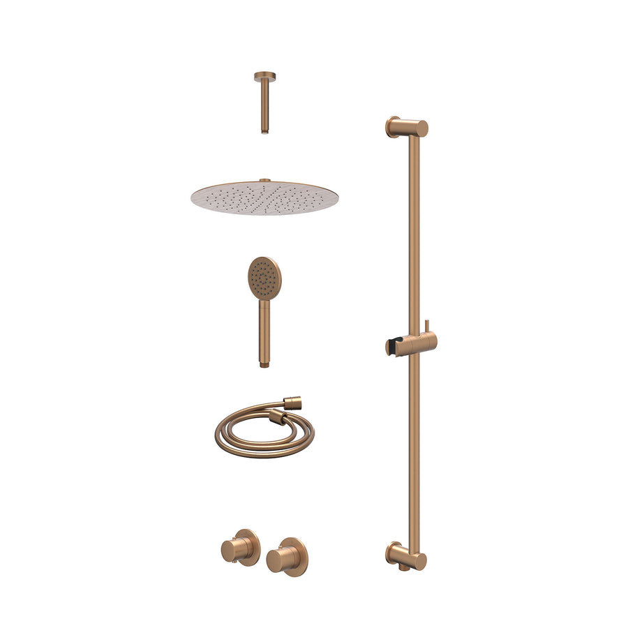 IVY Excl. inbouwbox regendoucheset inbouwthermostaatkraan met 2-weg stop-omstel symmetry, 15cm plafondbuis, R30cmSL, glijstang met uitlaat, doucheslang 150cm en satin spray handdou