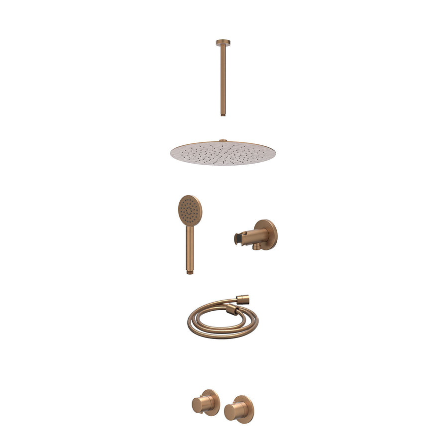 IVY Excl. inbouwbox regendoucheset inbouwthermostaatkraan met 2-weg stop-omstel symmetry, 30cm plafondbuis, R30cmSL, houder met uitlaat, doucheslang 150cm en satin spray handdouche