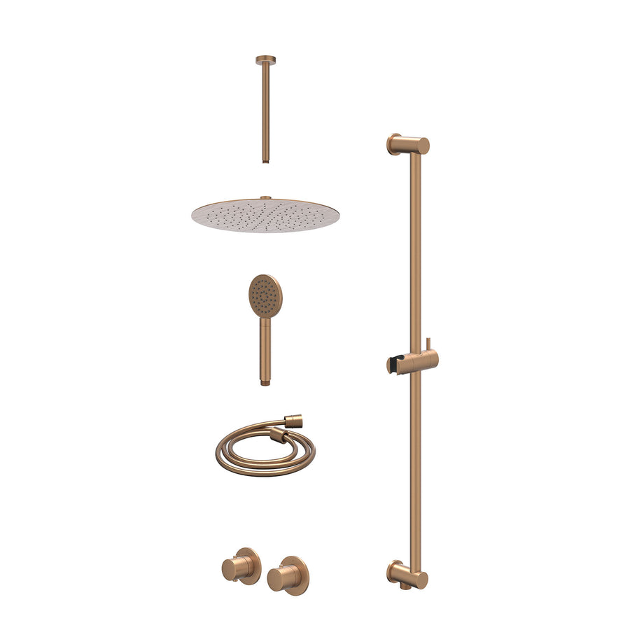 IVY Excl. inbouwbox regendoucheset inbouwthermostaatkraan met 2-weg stop-omstel symmetry, 30cm plafondbuis, R30cmSL, glijstang met uitlaat, doucheslang 150cm en satin spray handdou