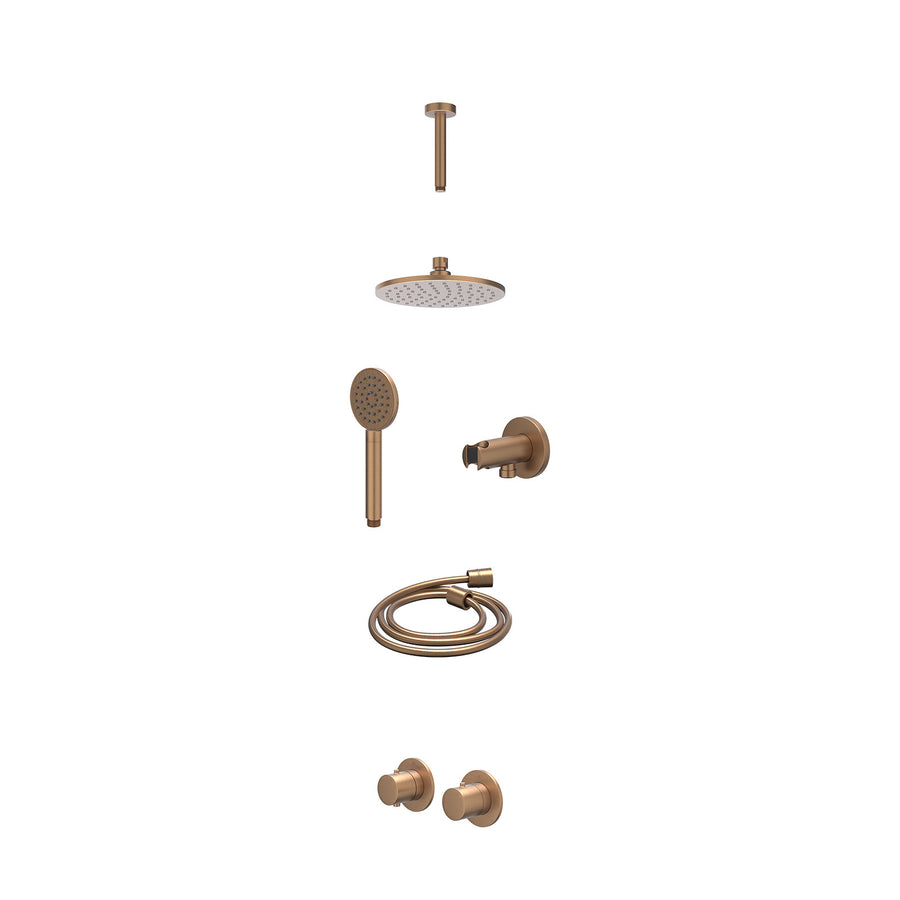 IVY Excl. inbouwbox regendoucheset inbouwthermostaatkraan met 2-weg stop-omstel symmetry, 15cm plafondbuis, R20cmME, houder met uitlaat, doucheslang 150cm en satin spray handdouche