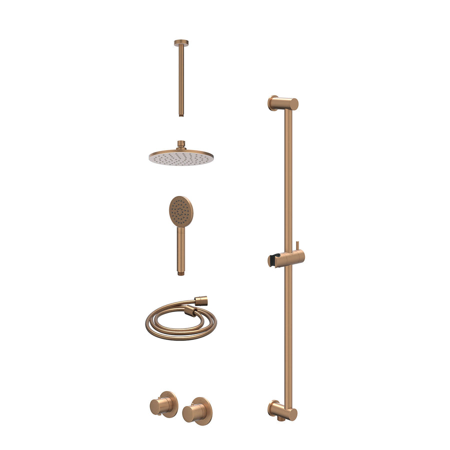 IVY Excl. inbouwbox regendoucheset inbouwthermostaatkraan met 2-weg stop-omstel symmetry, 30cm plafondbuis, R20cmME, glijstang met uitlaat, doucheslang 150cm en satin spray handdou