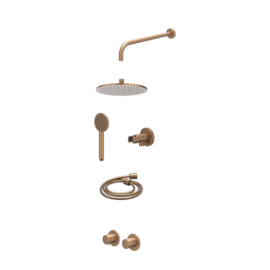 IVY Excl. inbouwbox regendoucheset inbouwthermostaatkraan met 2-weg stop-omstel symmetry, 40cm wandarm, R25cmME, houder met uitlaat, doucheslang 150cm en satin spray handdouche – G