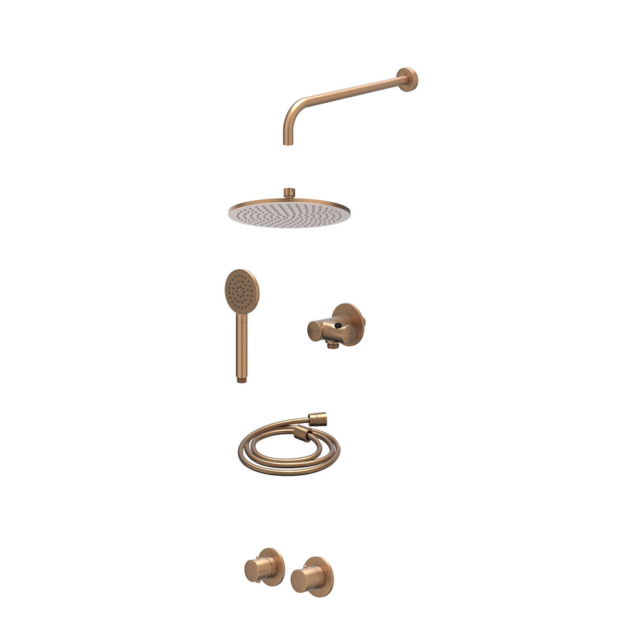 IVY Excl. inbouwbox regendoucheset inbouwthermostaatkraan met 2-weg stop-omstel symmetry, 40cm wandarm, R25cmME, verstelbare steun met geïnt. uitlaat, doucheslang 150cm en satin sp