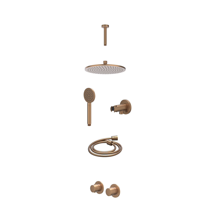 IVY Excl. inbouwbox regendoucheset inbouwthermostaatkraan met 2-weg stop-omstel symmetry, 15cm plafondbuis, R25cmME, houder met uitlaat, doucheslang 150cm en satin spray handdouche