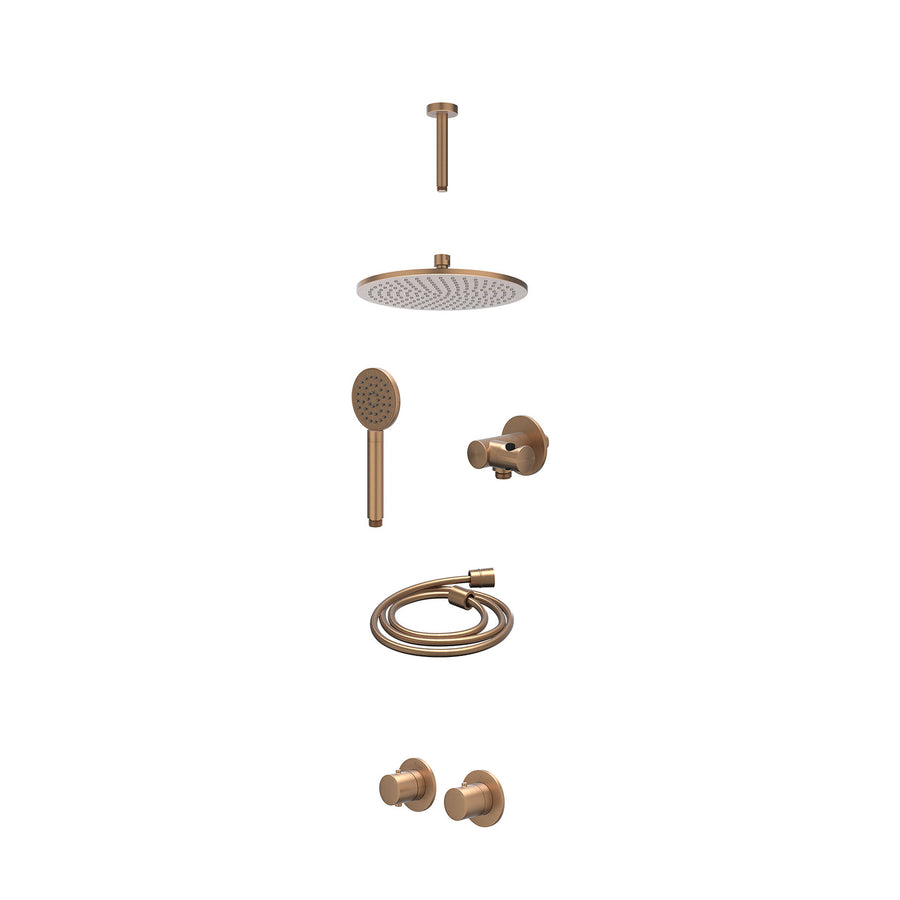 IVY Excl. inbouwbox regendoucheset inbouwthermostaatkraan met 2-weg stop-omstel symmetry, 15cm plafondbuis, R25cmME, verstelbare steun met geïnt. uitlaat, doucheslang 150cm en sati