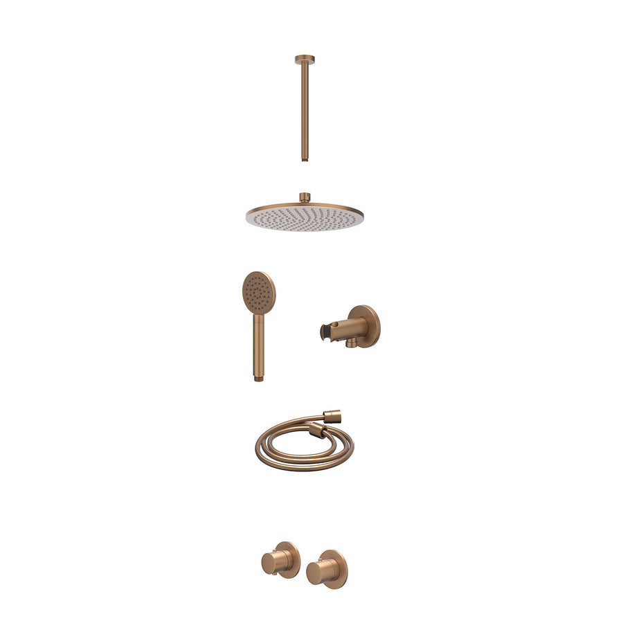 IVY Excl. inbouwbox regendoucheset inbouwthermostaatkraan met 2-weg stop-omstel symmetry, 30cm plafondbuis, R25cmME, houder met uitlaat, doucheslang 150cm en satin spray handdouche