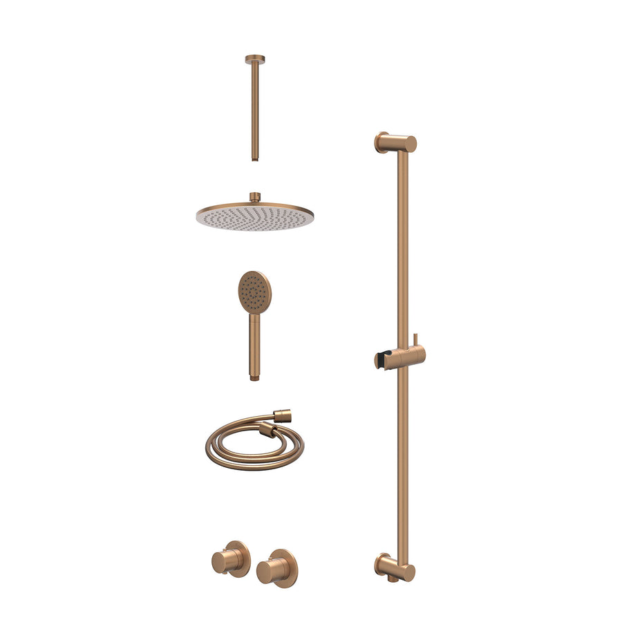 IVY Excl. inbouwbox regendoucheset inbouwthermostaatkraan met 2-weg stop-omstel symmetry, 30cm plafondbuis, R25cmME, glijstang met uitlaat, doucheslang 150cm en satin spray handdou