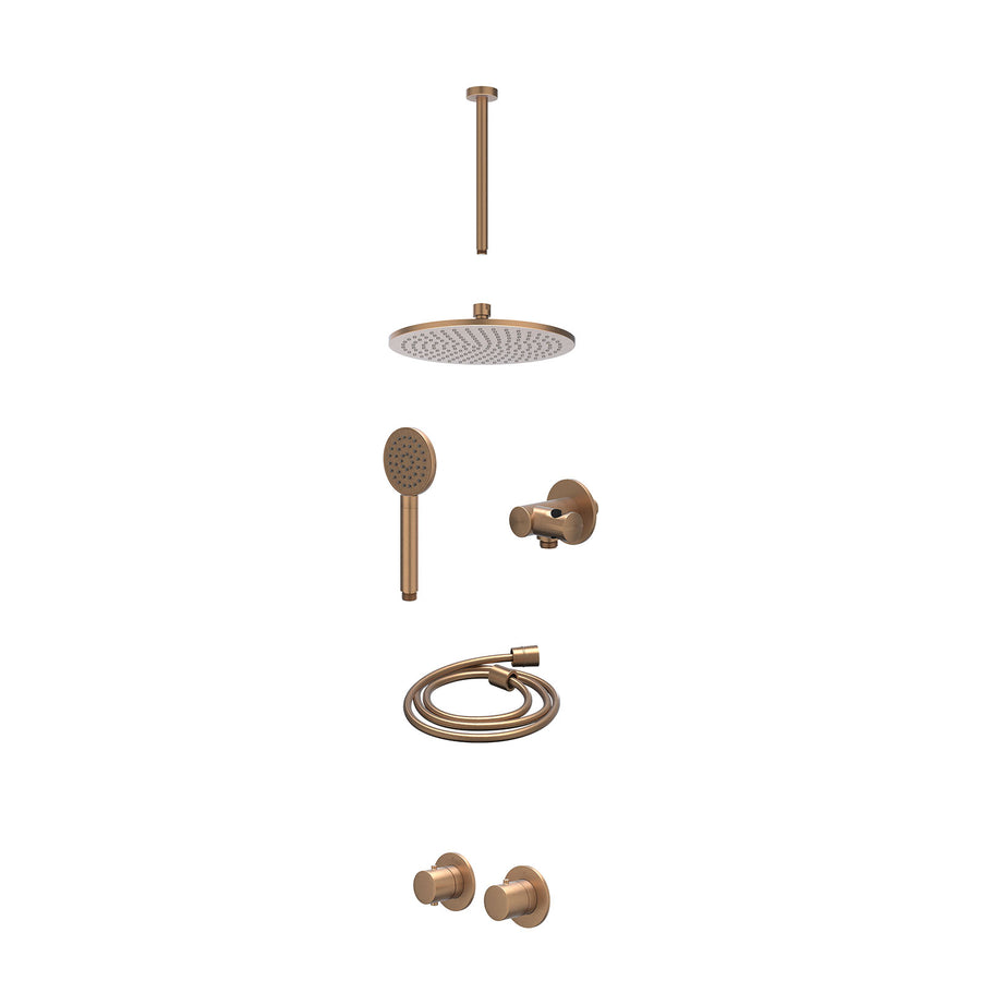 IVY Excl. inbouwbox regendoucheset inbouwthermostaatkraan met 2-weg stop-omstel symmetry, 30cm plafondbuis, R25cmME, verstelbare steun met geïnt. uitlaat, doucheslang 150cm en sati