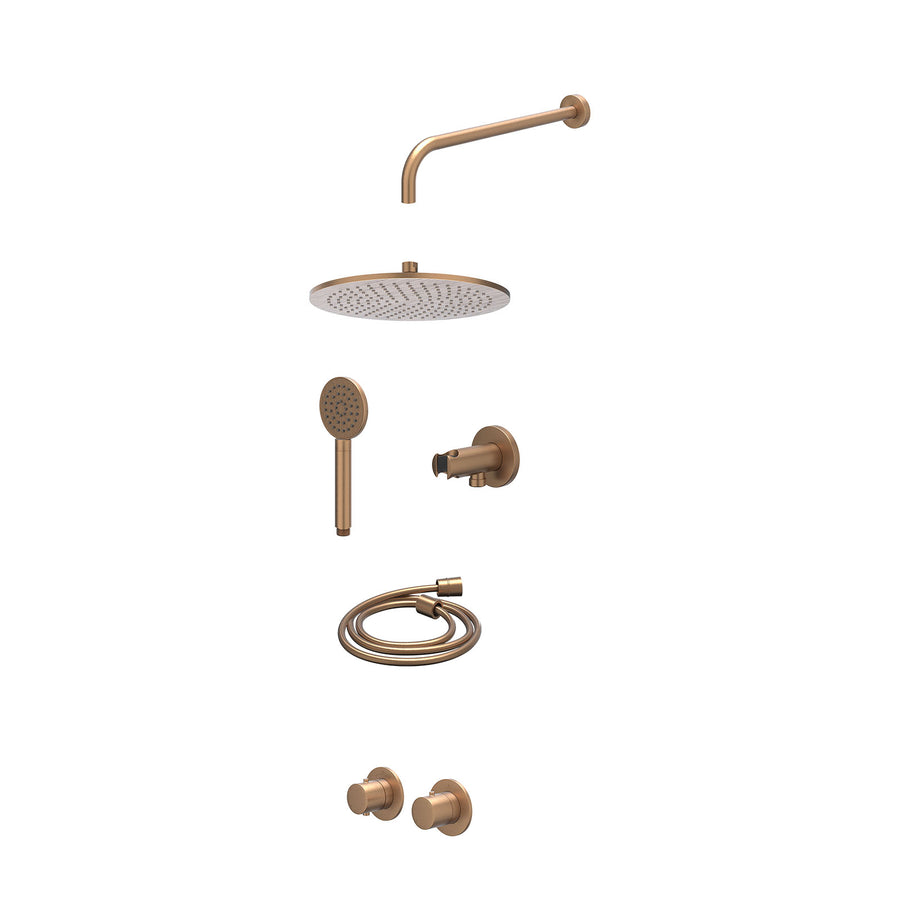 IVY Excl. inbouwbox regendoucheset inbouwthermostaatkraan met 2-weg stop-omstel symmetry, 40cm wandarm, R30cmME, houder met uitlaat, doucheslang 150cm en satin spray handdouche – G