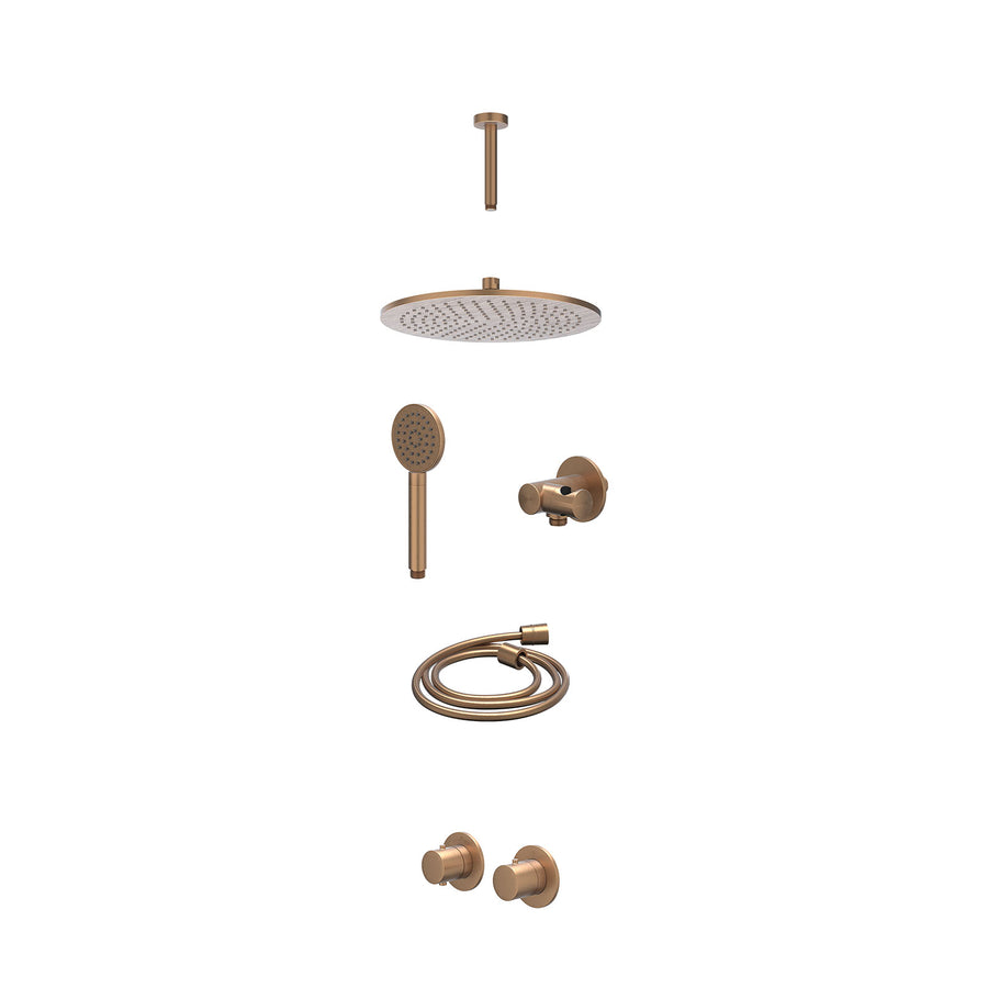 IVY Excl. inbouwbox regendoucheset inbouwthermostaatkraan met 2-weg stop-omstel symmetry, 15cm plafondbuis, R30cmME, verstelbare steun met geïnt. uitlaat, doucheslang 150cm en sati