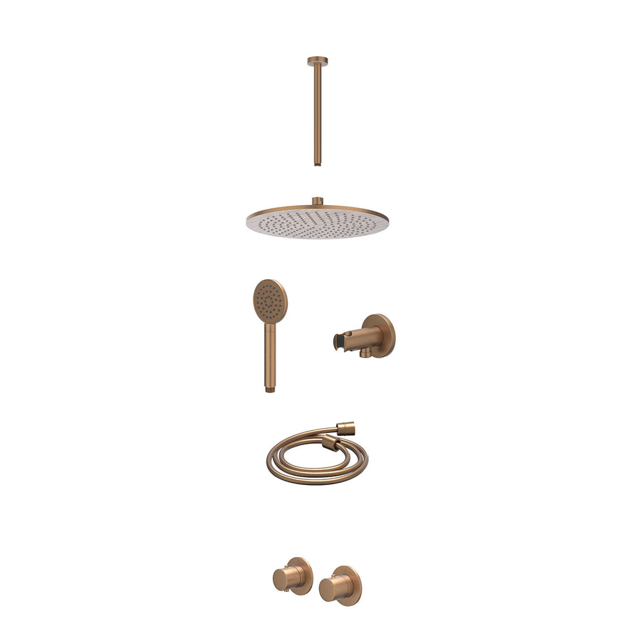 IVY Excl. inbouwbox regendoucheset inbouwthermostaatkraan met 2-weg stop-omstel symmetry, 30cm plafondbuis, R30cmME, houder met uitlaat, doucheslang 150cm en satin spray handdouche