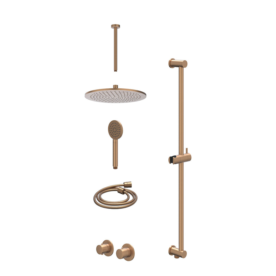 IVY Excl. inbouwbox regendoucheset inbouwthermostaatkraan met 2-weg stop-omstel symmetry, 30cm plafondbuis, R30cmME, glijstang met uitlaat, doucheslang 150cm en satin spray handdou