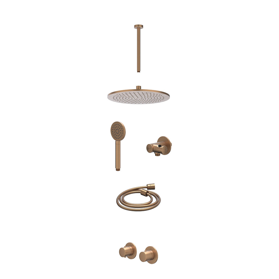 IVY Excl. inbouwbox regendoucheset inbouwthermostaatkraan met 2-weg stop-omstel symmetry, 30cm plafondbuis, R30cmME, verstelbare steun met geïnt. uitlaat, doucheslang 150cm en sati