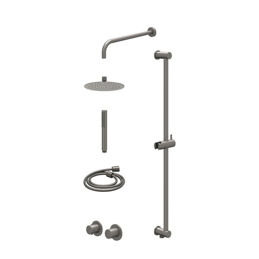 IVY Excl. inbouwbox regendoucheset inbouwthermostaatkraan met 2-weg stop-omstel symmetry, 40cm wandarm, R20cmSL, glijstang met uitlaat, doucheslang 150cm en staafmodel – Gebr. meta