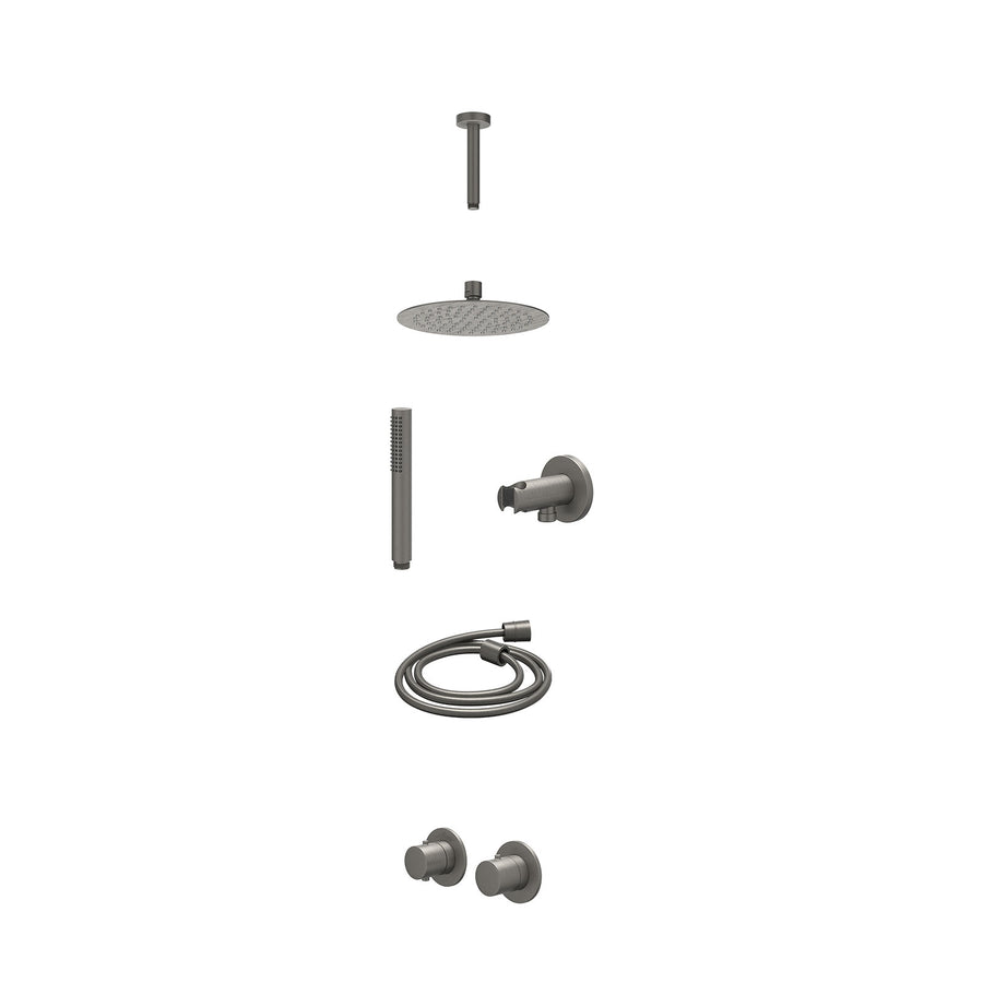 IVY Excl. inbouwbox regendoucheset inbouwthermostaatkraan met 2-weg stop-omstel symmetry, 15cm plafondbuis, R20cmSL, houder met uitlaat, doucheslang 150cm en staafmodel – Gebr. met