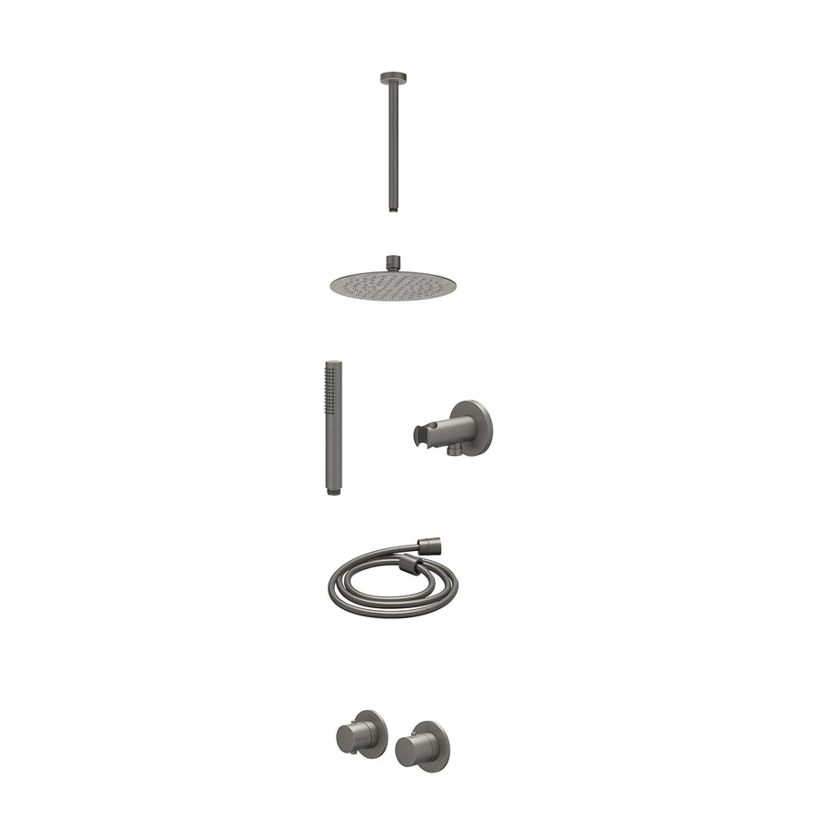 IVY Excl. inbouwbox regendoucheset inbouwthermostaatkraan met 2-weg stop-omstel symmetry, 30cm plafondbuis, R20cmSL, houder met uitlaat, doucheslang 150cm en staafmodel – Gebr. met