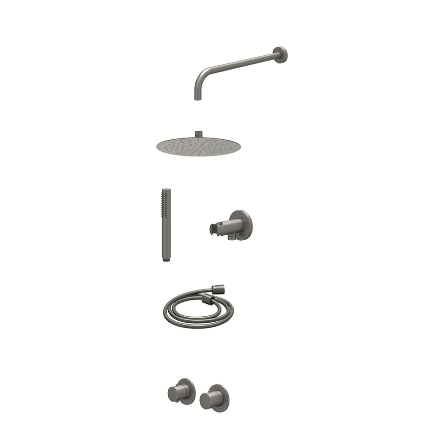 IVY Excl. inbouwbox regendoucheset inbouwthermostaatkraan met 2-weg stop-omstel symmetry, 40cm wandarm, R25cmSL, houder met uitlaat, doucheslang 150cm en staafmodel – Gebr. metal b