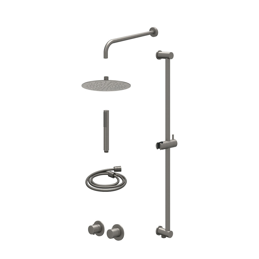 IVY Excl. inbouwbox regendoucheset inbouwthermostaatkraan met 2-weg stop-omstel symmetry, 40cm wandarm, R25cmSL, glijstang met uitlaat, doucheslang 150cm en staafmodel – Gebr. meta