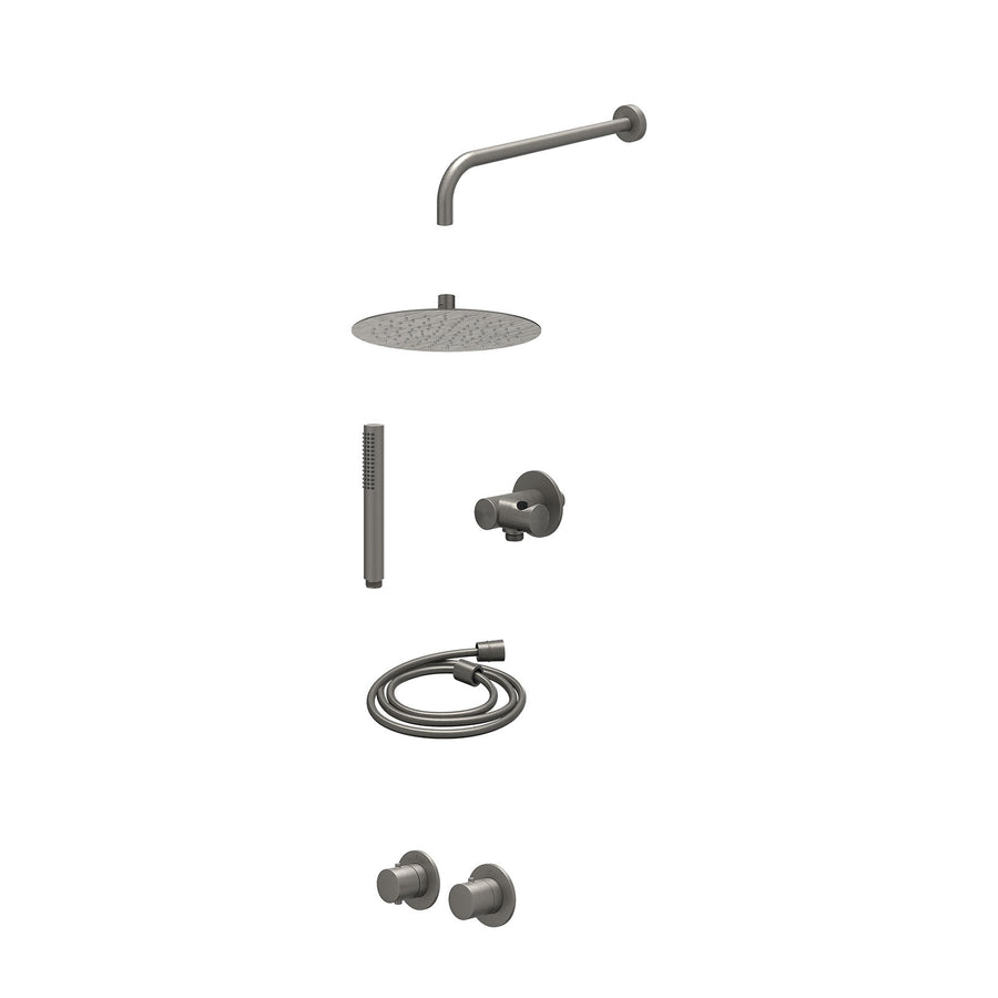 IVY Excl. inbouwbox regendoucheset inbouwthermostaatkraan met 2-weg stop-omstel symmetry, 40cm wandarm, R25cmSL, verstelbare steun met geïnt. uitlaat, doucheslang 150cm en staafmod