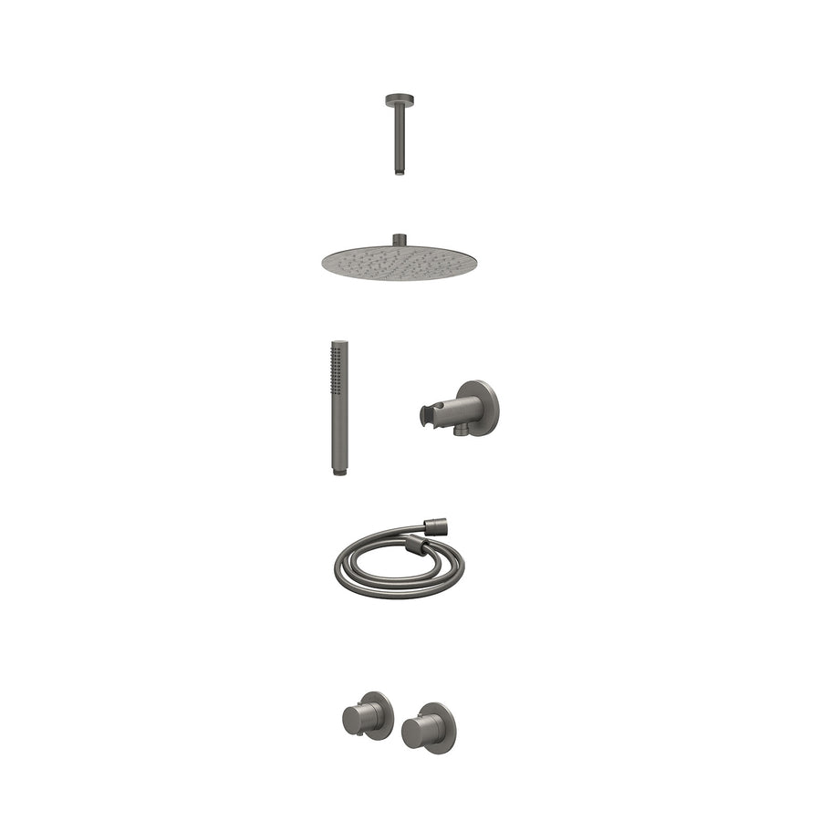 IVY Excl. inbouwbox regendoucheset inbouwthermostaatkraan met 2-weg stop-omstel symmetry, 15cm plafondbuis, R25cmSL, houder met uitlaat, doucheslang 150cm en staafmodel – Gebr. met
