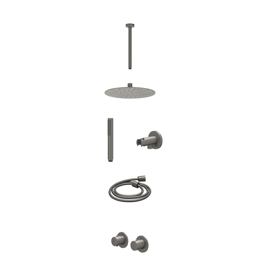 IVY Excl. inbouwbox regendoucheset inbouwthermostaatkraan met 2-weg stop-omstel symmetry, 30cm plafondbuis, R25cmSL, houder met uitlaat, doucheslang 150cm en staafmodel – Gebr. met