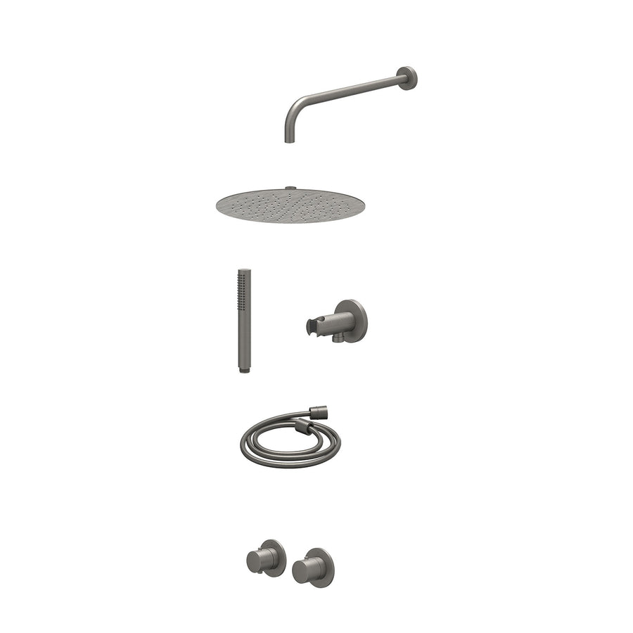 IVY Excl. inbouwbox regendoucheset inbouwthermostaatkraan met 2-weg stop-omstel symmetry, 40cm wandarm, R30cmSL, houder met uitlaat, doucheslang 150cm en staafmodel – Gebr. metal b