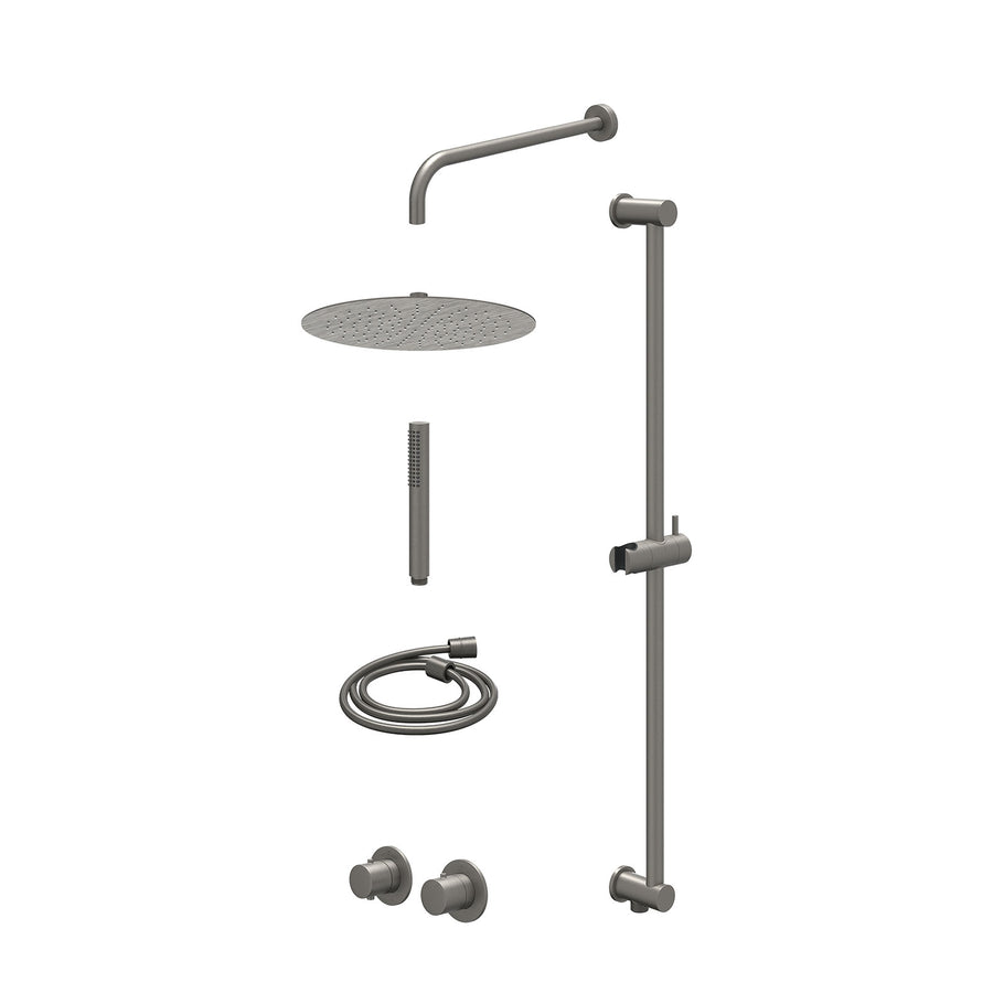 IVY Excl. inbouwbox regendoucheset inbouwthermostaatkraan met 2-weg stop-omstel symmetry, 40cm wandarm, R30cmSL, glijstang met uitlaat, doucheslang 150cm en staafmodel – Gebr. meta