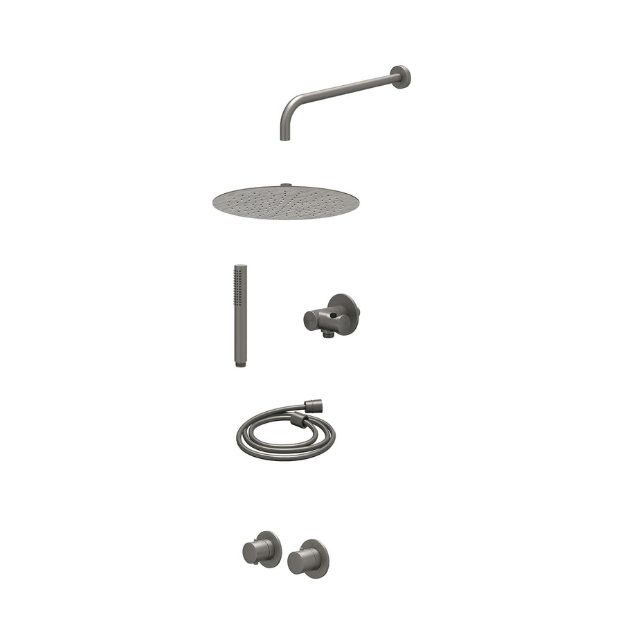 IVY Excl. inbouwbox regendoucheset inbouwthermostaatkraan met 2-weg stop-omstel symmetry, 40cm wandarm, R30cmSL, verstelbare steun met geïnt. uitlaat, doucheslang 150cm en staafmod