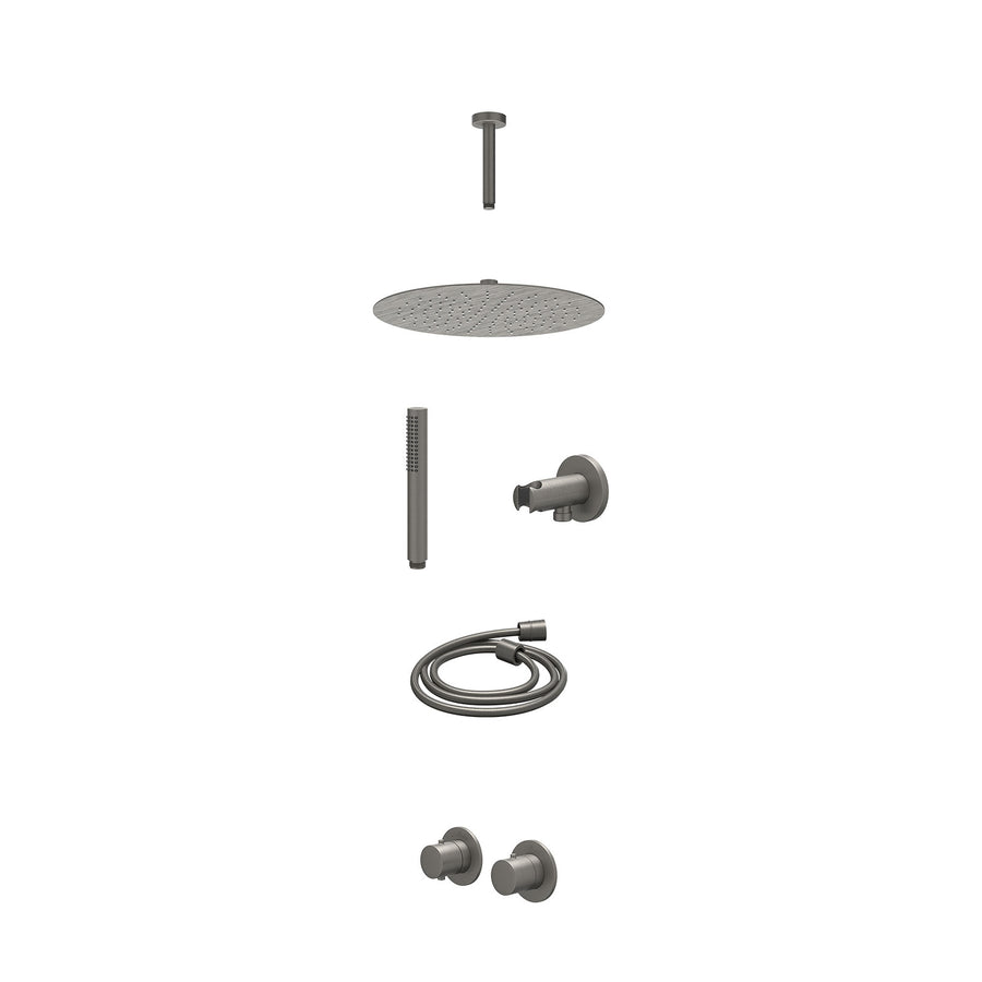 IVY Excl. inbouwbox regendoucheset inbouwthermostaatkraan met 2-weg stop-omstel symmetry, 15cm plafondbuis, R30cmSL, houder met uitlaat, doucheslang 150cm en staafmodel – Gebr. met