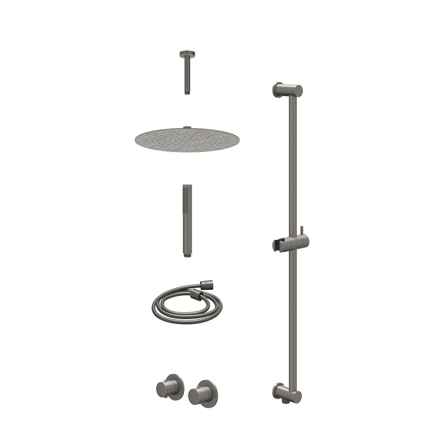 IVY Excl. inbouwbox regendoucheset inbouwthermostaatkraan met 2-weg stop-omstel symmetry, 15cm plafondbuis, R30cmSL, glijstang met uitlaat, doucheslang 150cm en staafmodel – Gebr. 