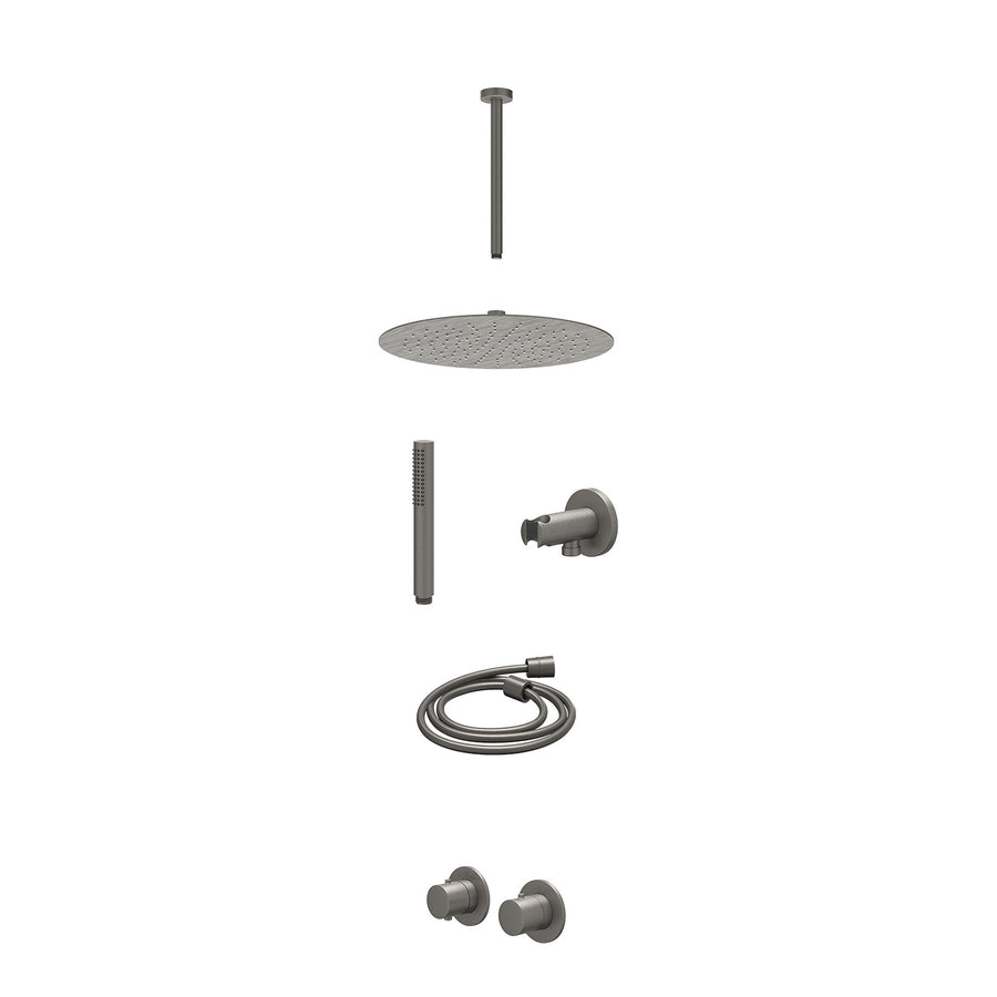 IVY Excl. inbouwbox regendoucheset inbouwthermostaatkraan met 2-weg stop-omstel symmetry, 30cm plafondbuis, R30cmSL, houder met uitlaat, doucheslang 150cm en staafmodel – Gebr. met